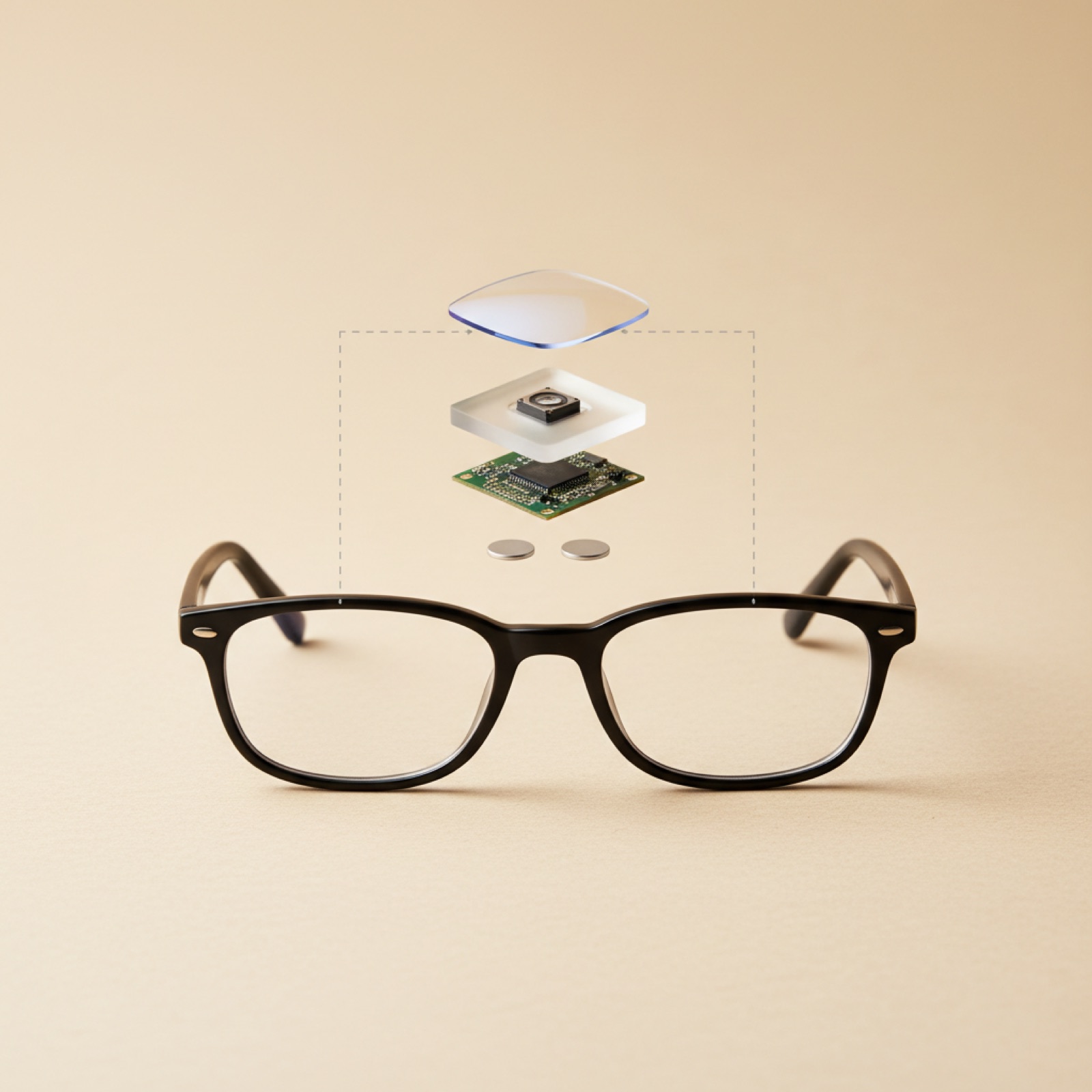 Vue éclatée d'un clip magnétique flottant au-dessus de lunettes noires